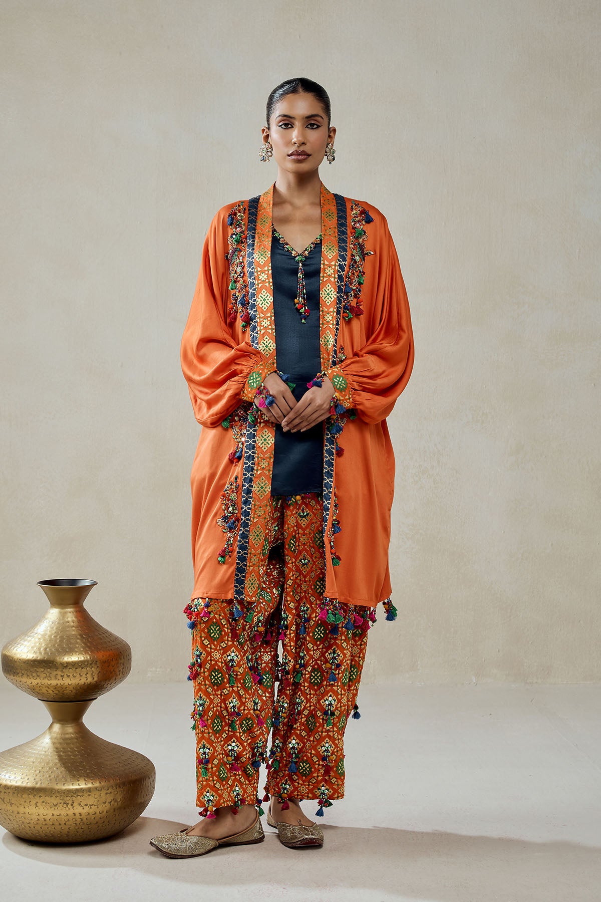 Orange Modal Silk Cape With Patola Silk Salwar set