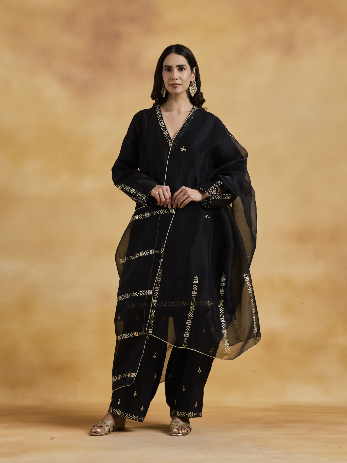 Black Chanderi Kurta Set
