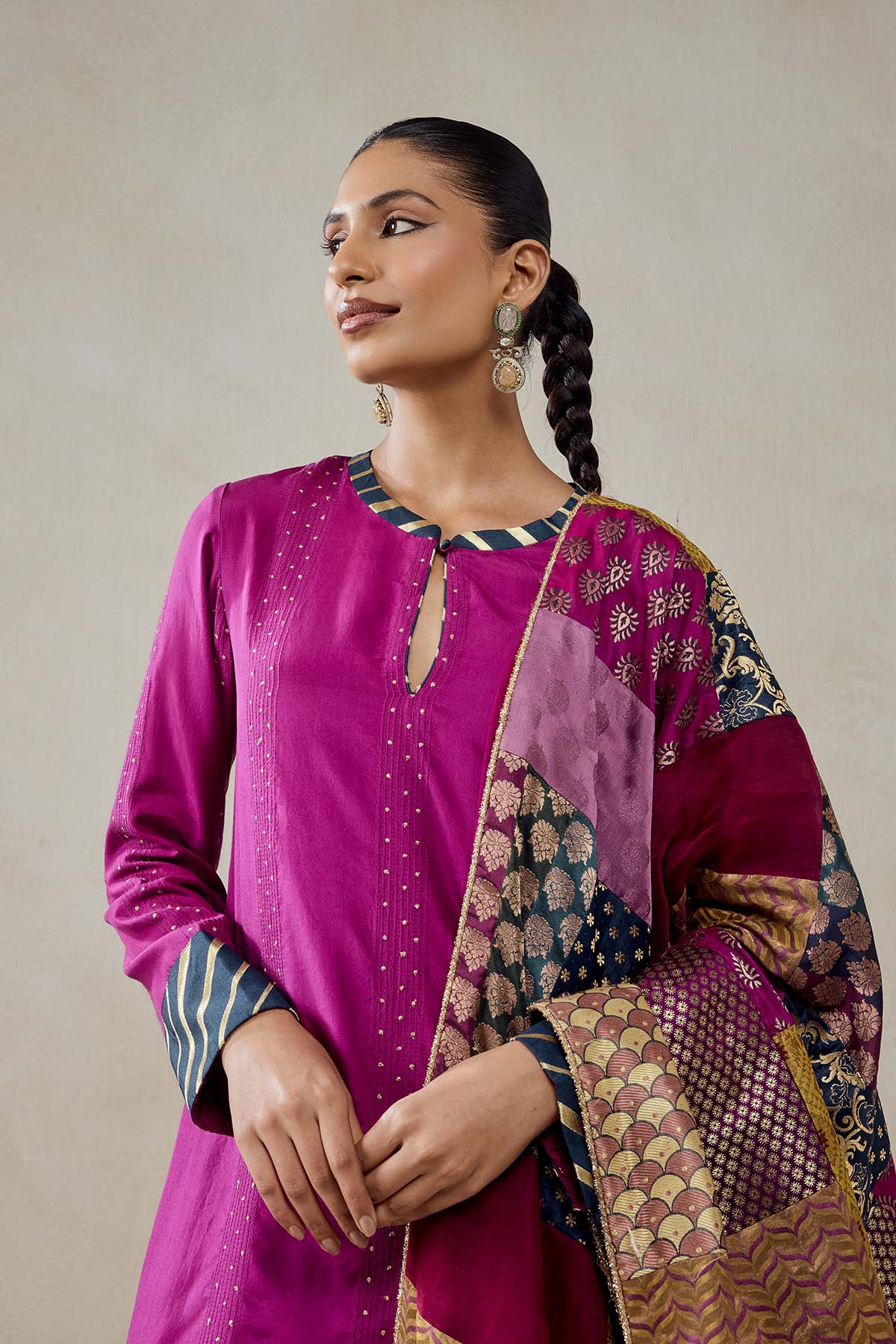Wine  Salwar Suit With Multicolour Brocade Dupatta Set