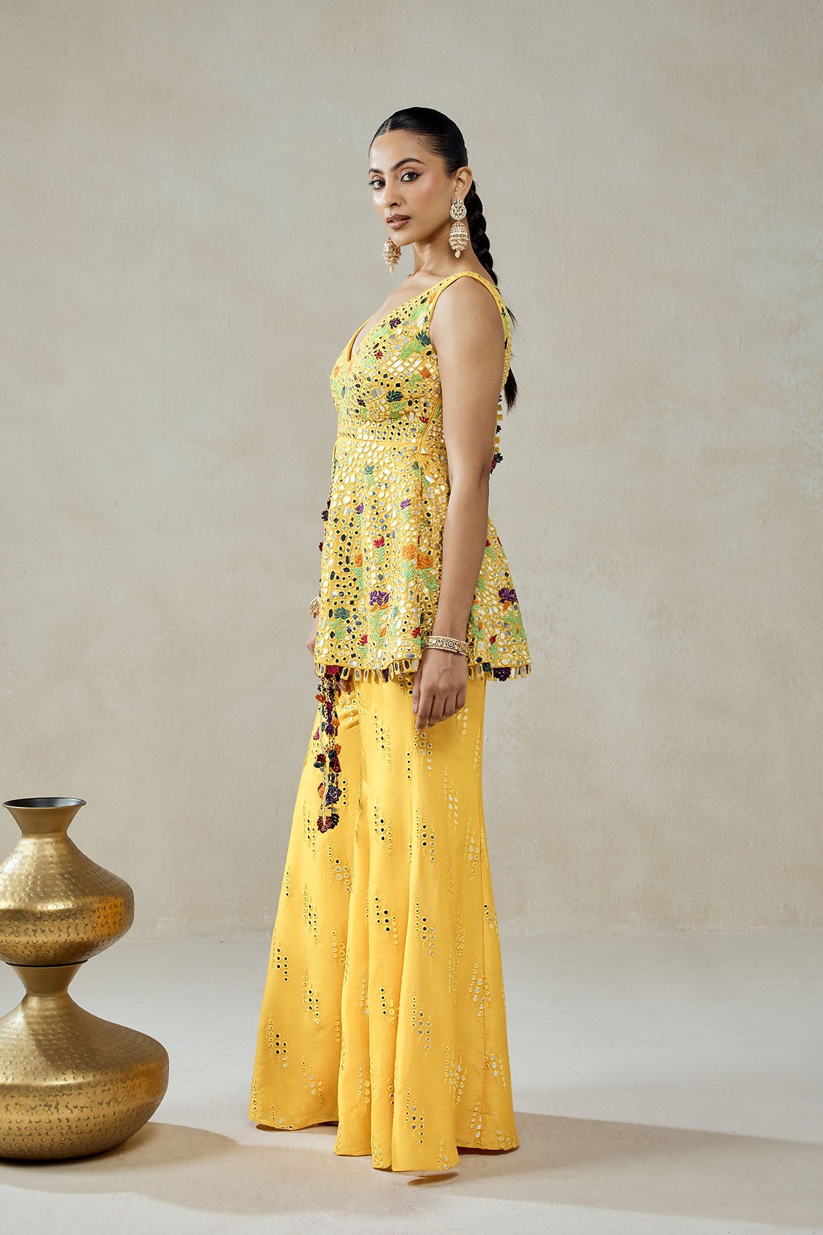 Yellow Sharara Trouser  Peplum Set