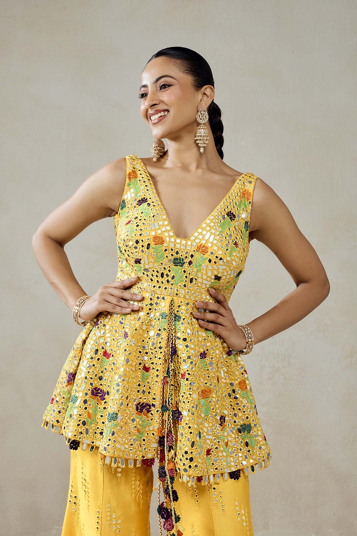 Yellow Sharara Trouser  Peplum Set