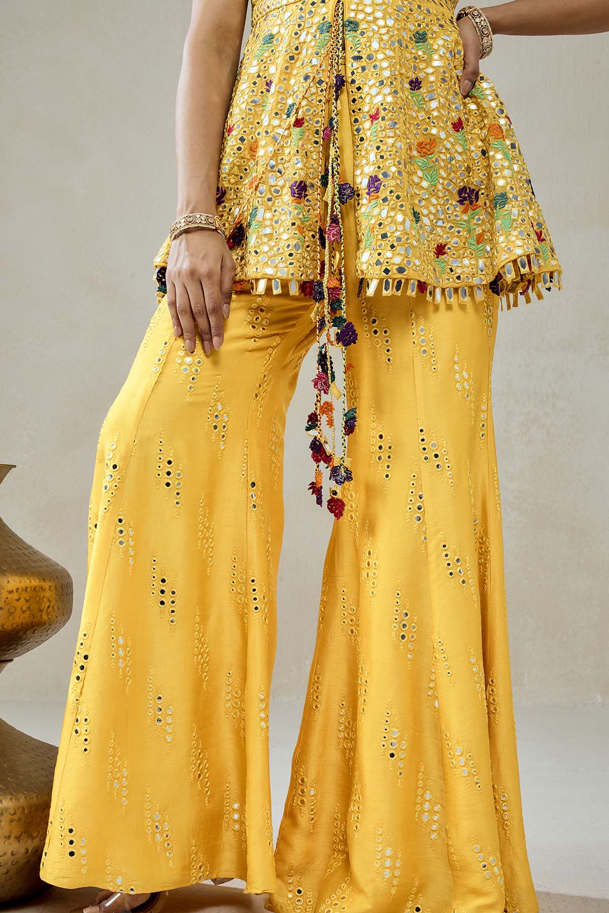 Yellow Sharara Trouser  Peplum Set
