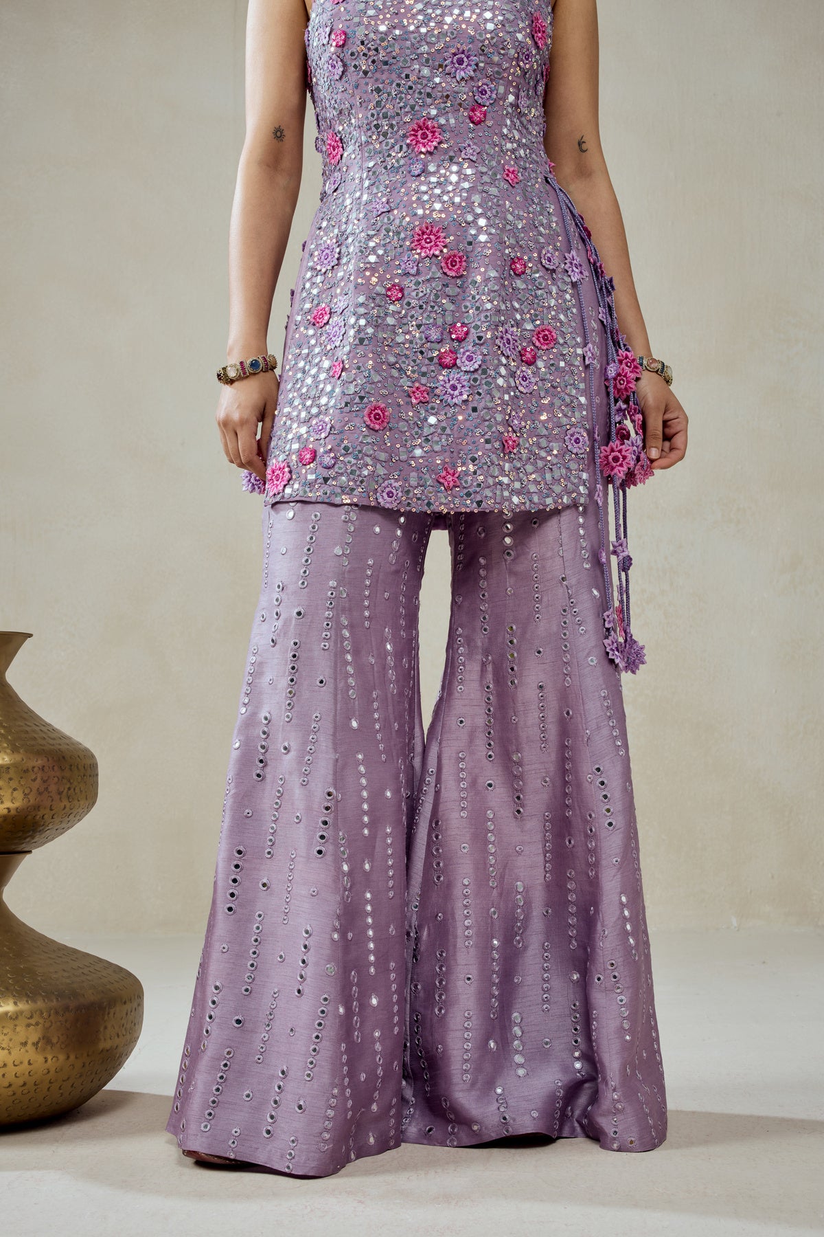 Mauve Sharara Trouser Halter Neck Kurta Set