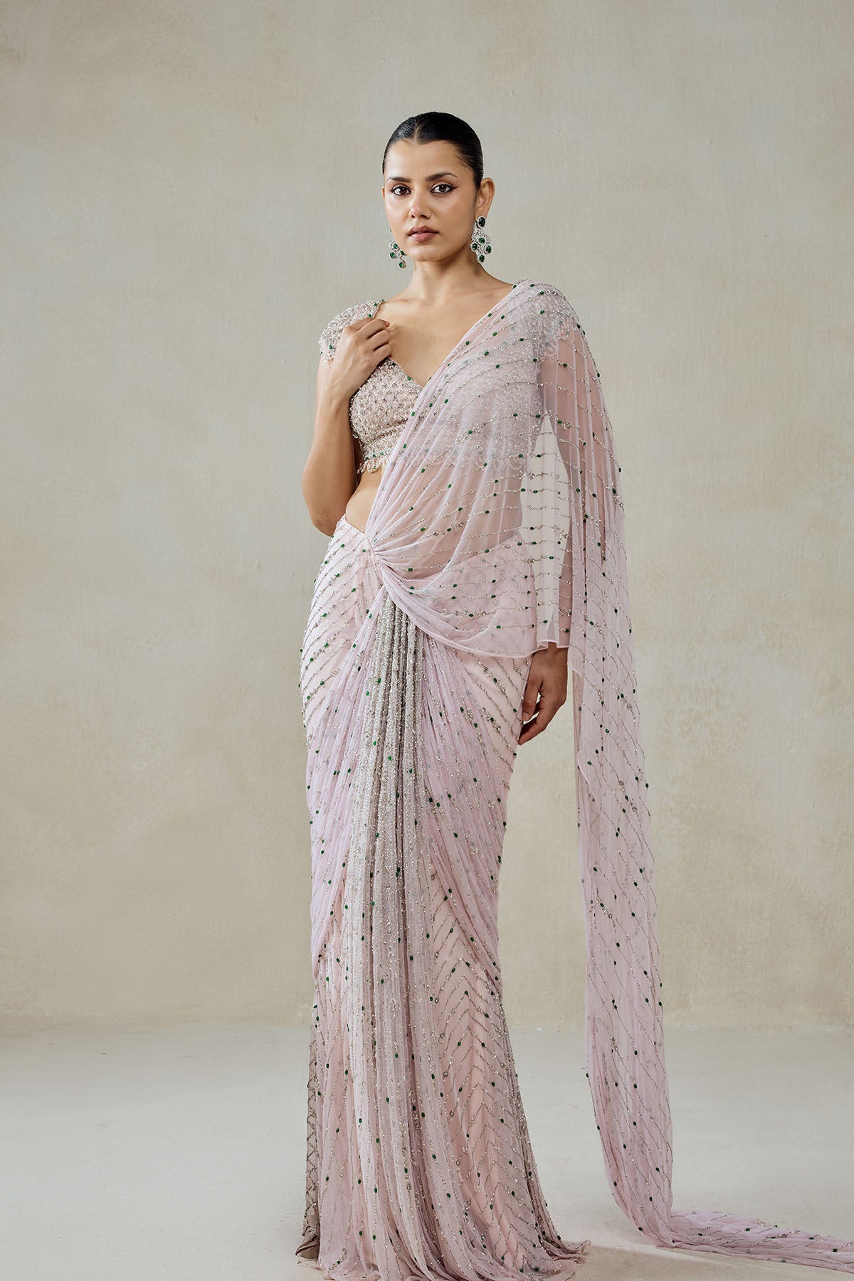 Baby Pink Draped Saree Set