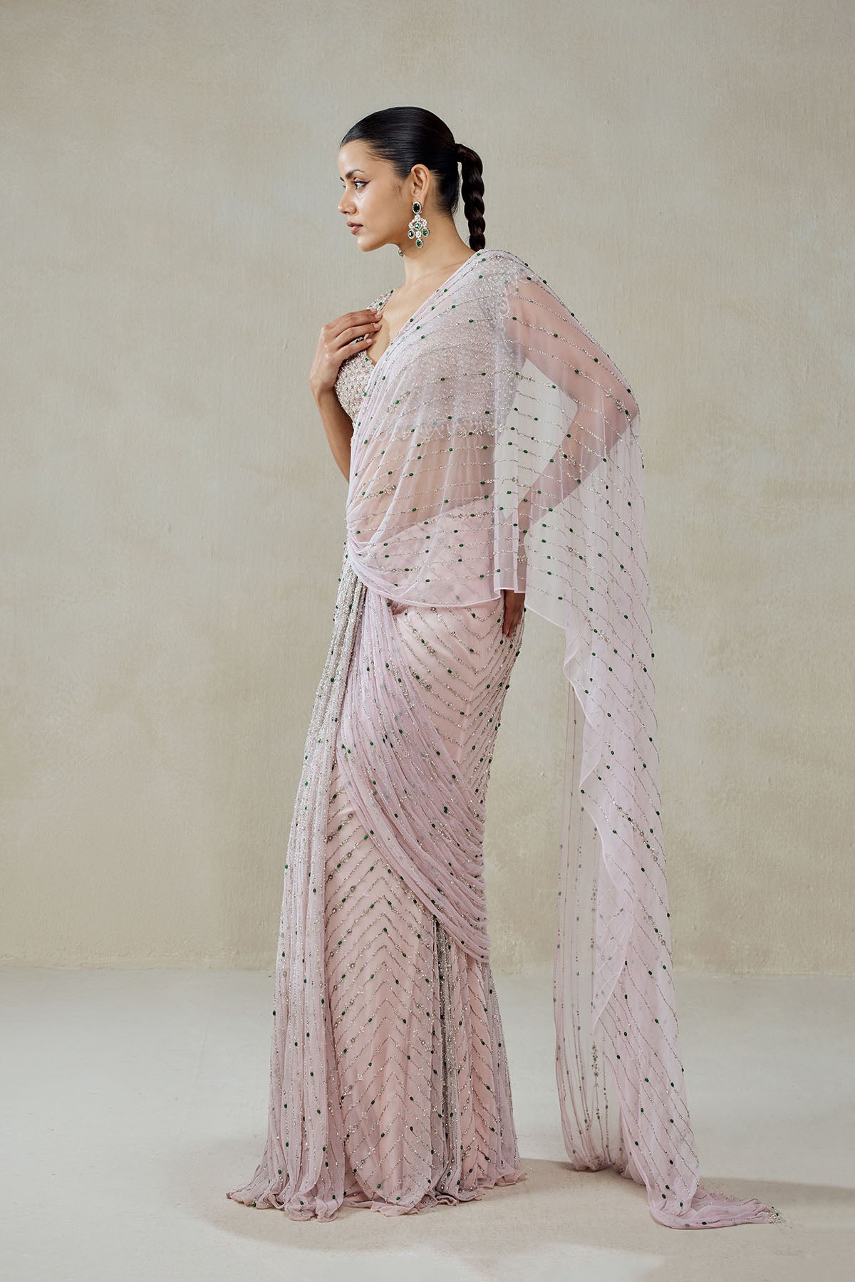 Baby Pink Draped Saree Set