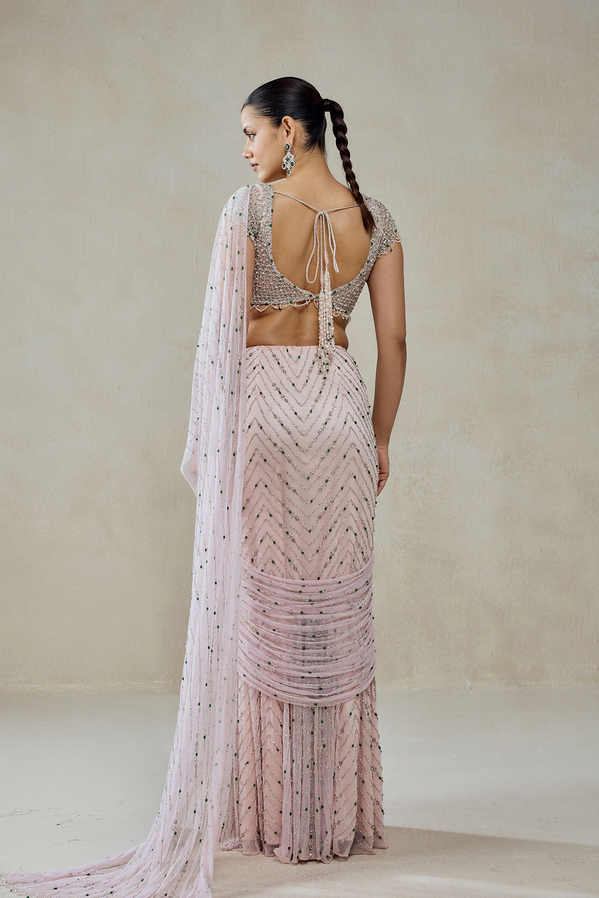 Baby Pink Draped Saree Set