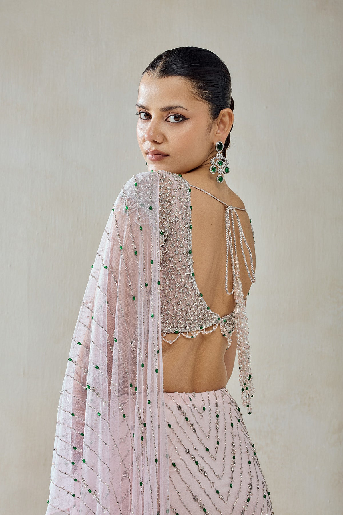 Baby Pink Draped Saree Set