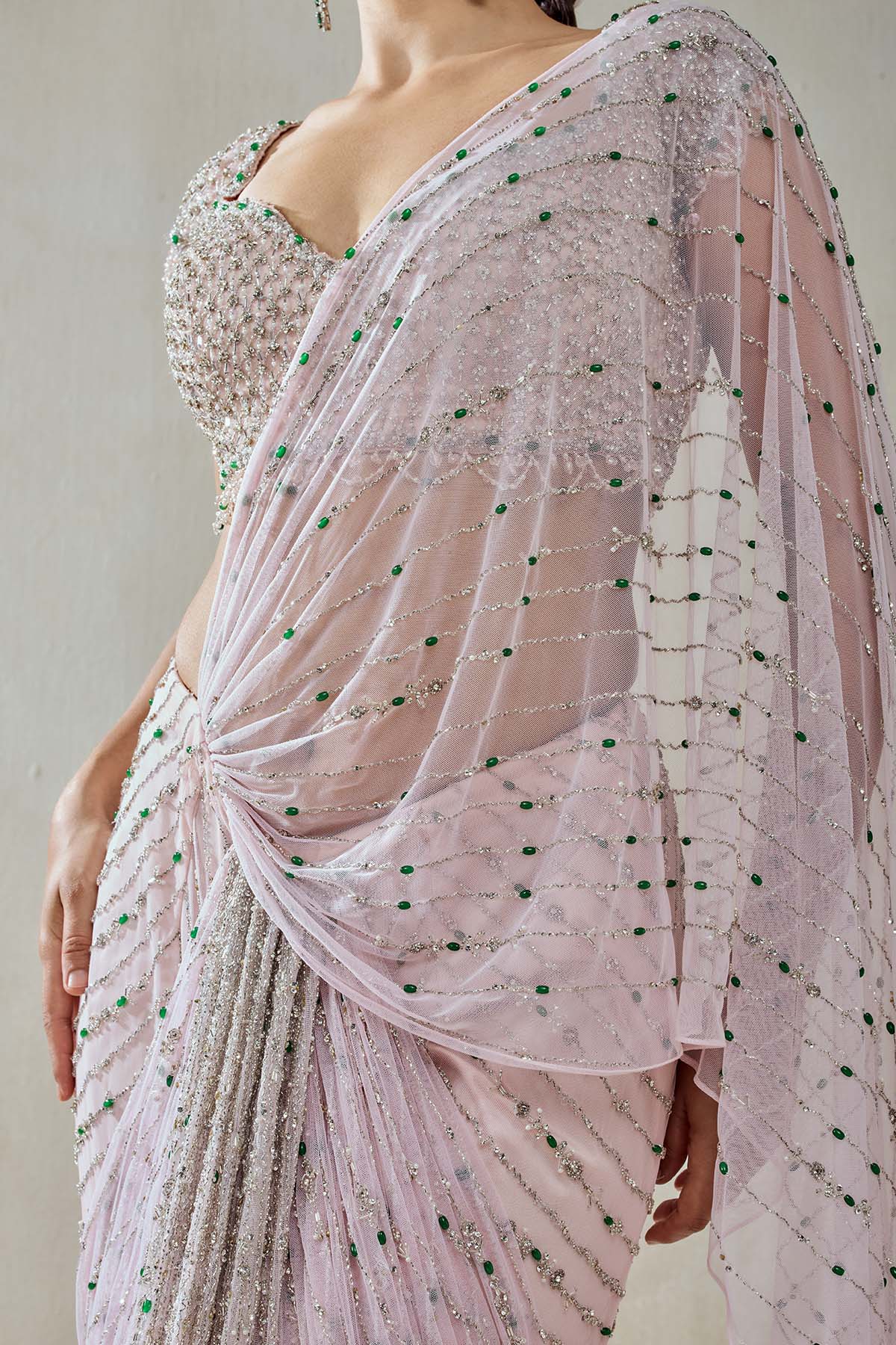 Baby Pink Draped Saree Set