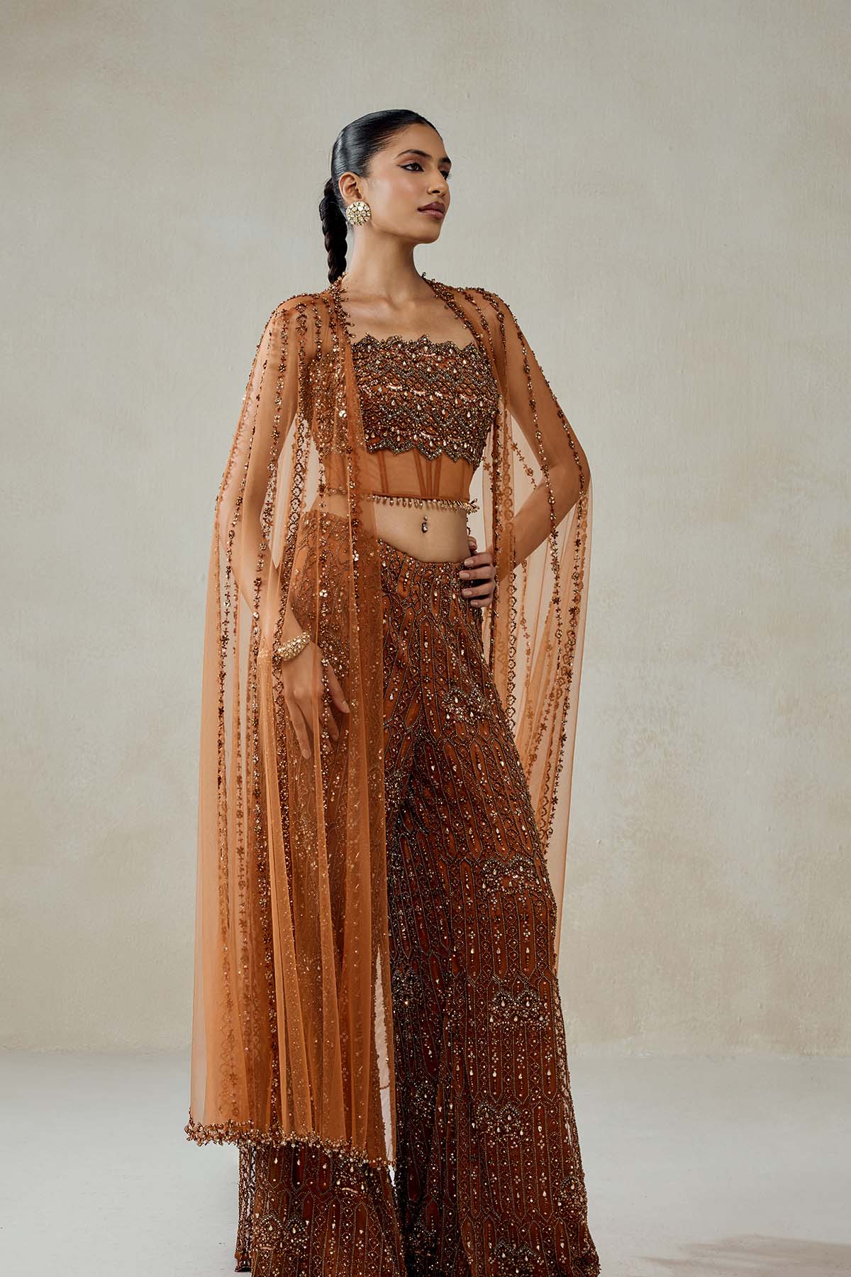Copper Copper With Cape Sharara Set