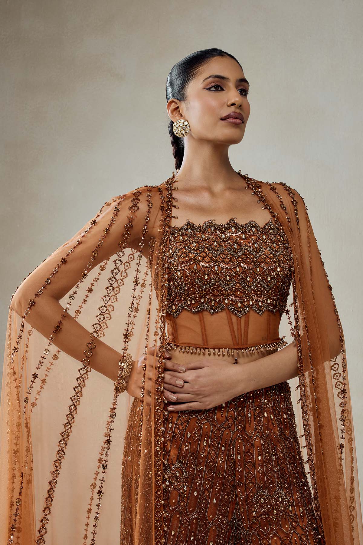 Copper Copper With Cape Sharara Set