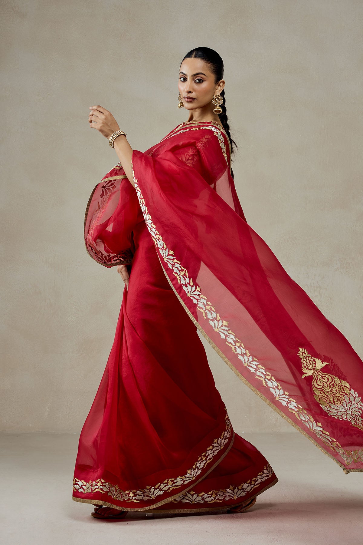 Organza Red Saree Set