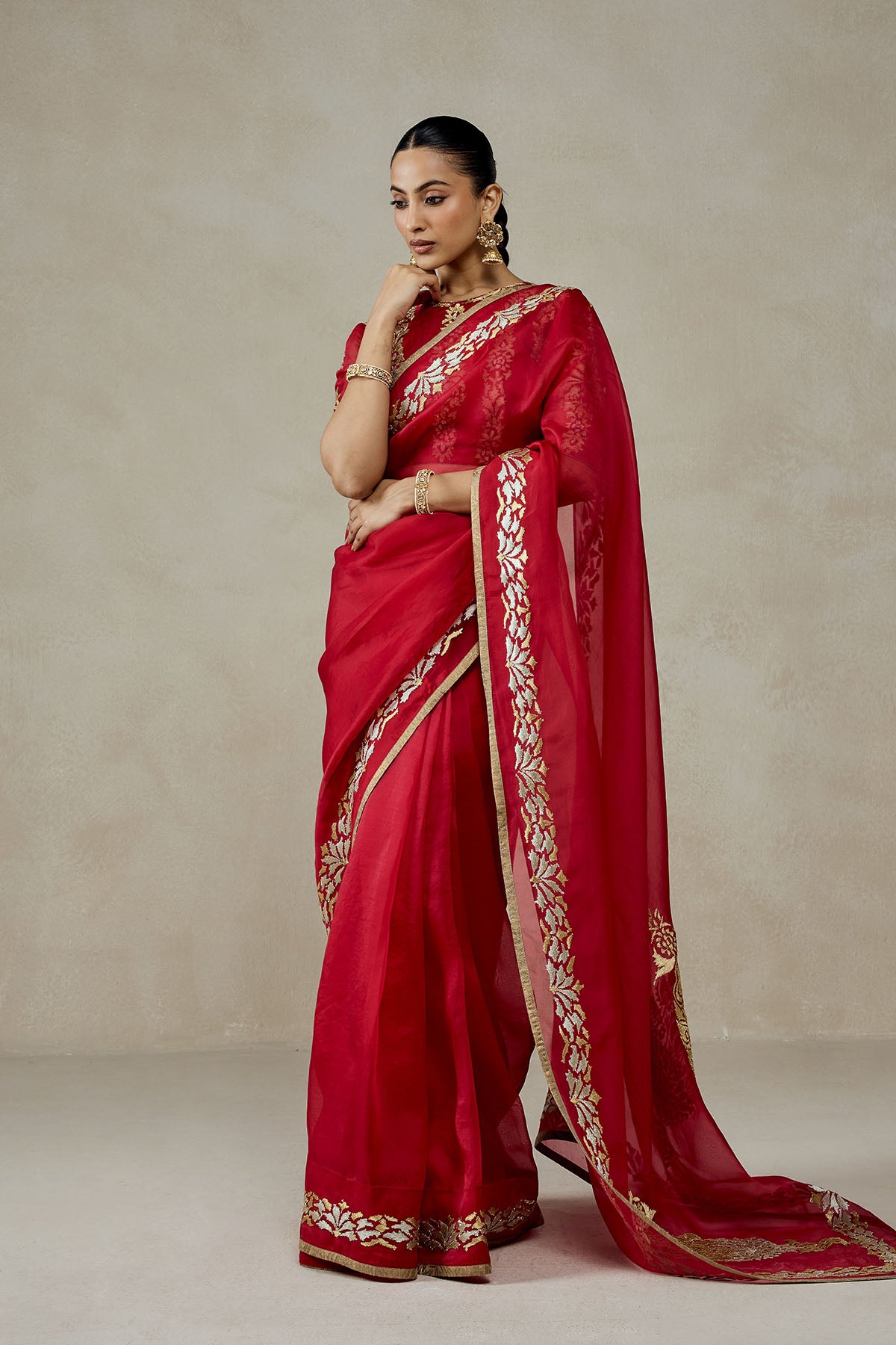 Organza Red Saree Set