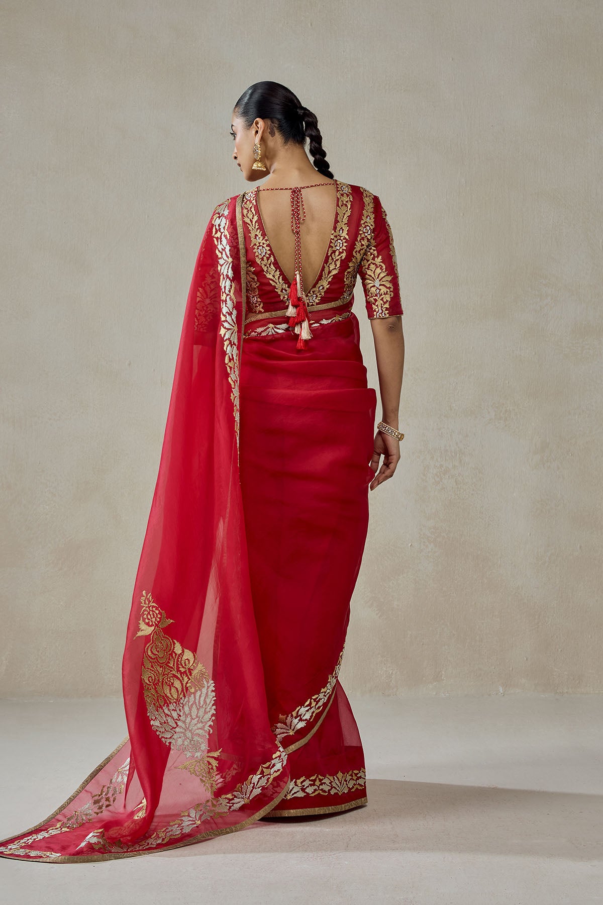 Organza Red Saree Set