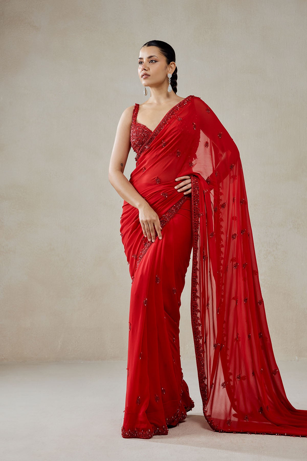 Red Georgette Saree Set