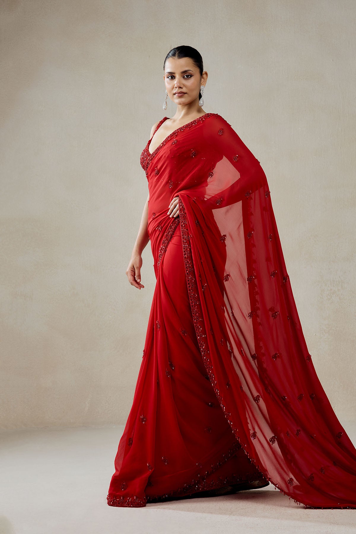 Red Georgette Saree Set