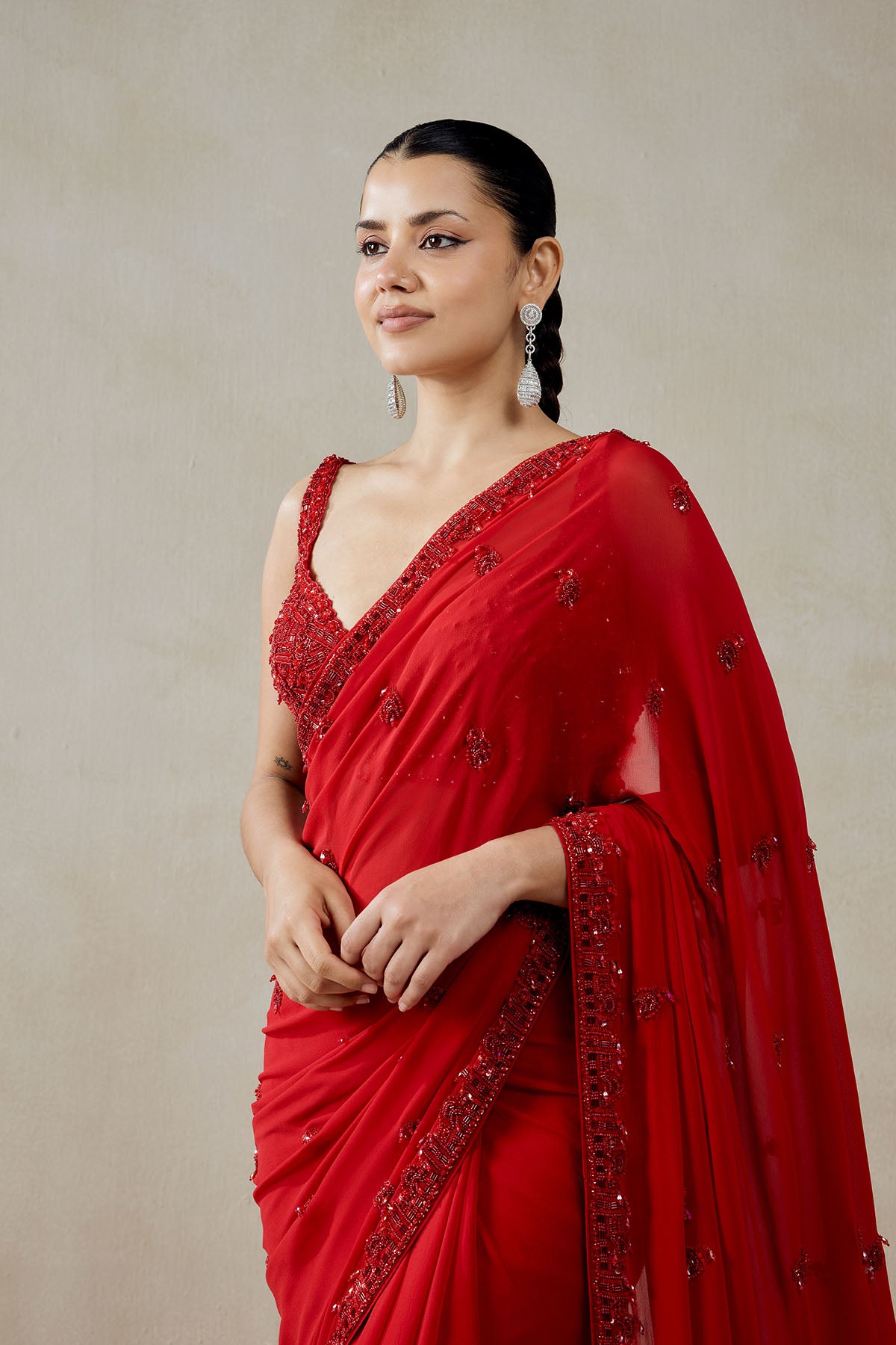 Red Georgette Saree Set