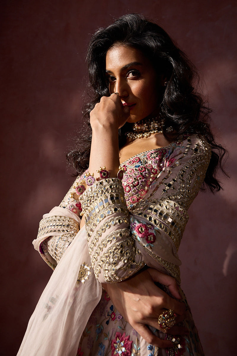 Dusty Pink Organza Lehenga Set