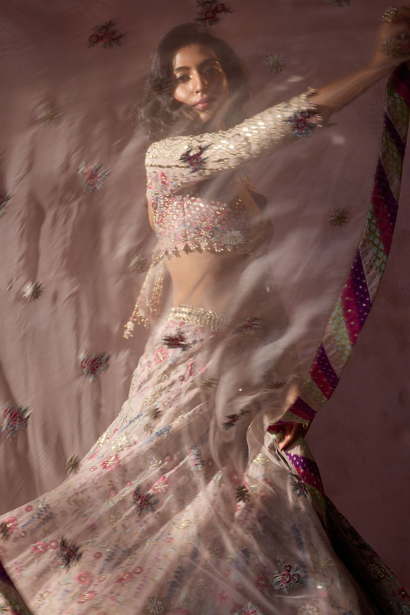Dusty Pink Organza Lehenga Set