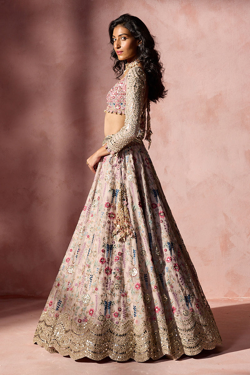 Dusty Pink Organza Lehenga Set