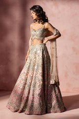Rose Pink Ombrey Mirror Work Lehenga Set