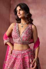 Fuchsia Pink Taffeta Lehenga Set