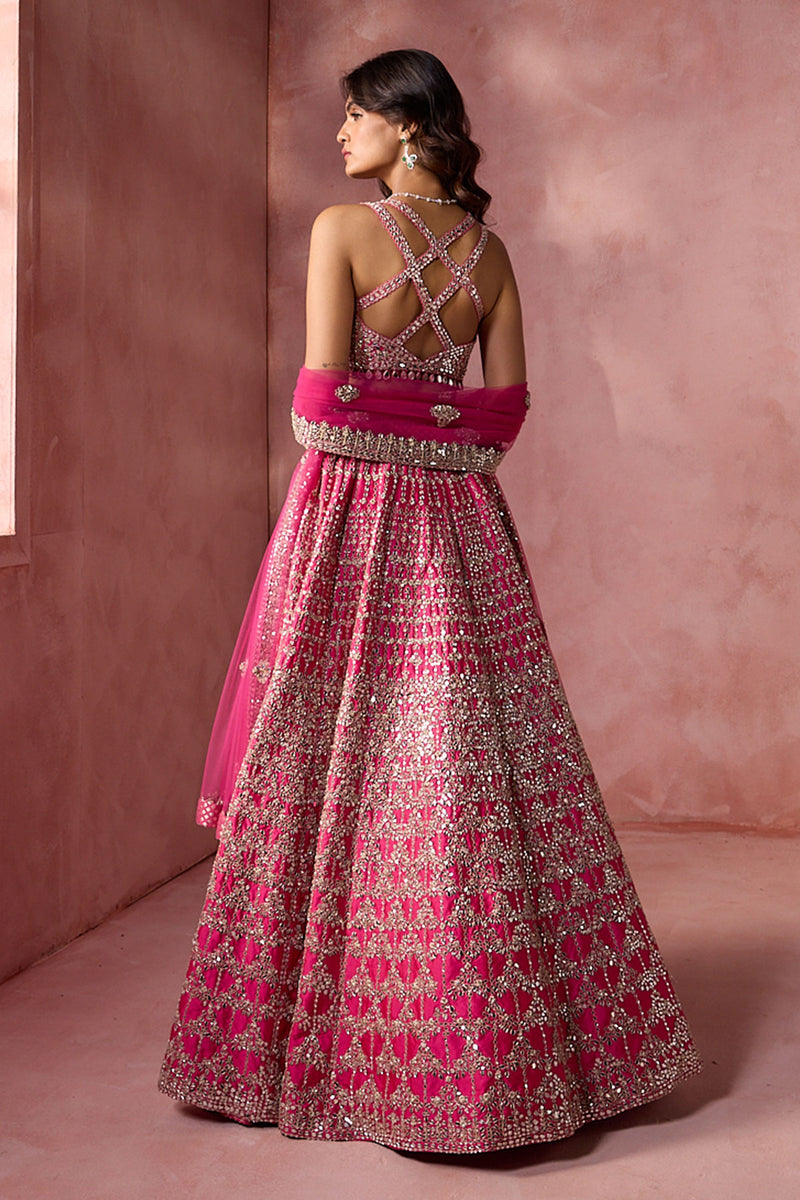 Fuchsia Pink Taffeta Lehenga Set