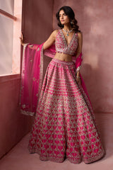 Fuchsia Pink Taffeta Lehenga Set