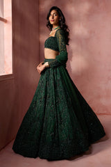 Bottle Green  Net Lehenga Set