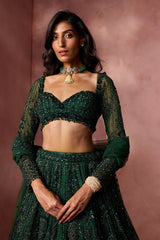 Bottle Green  Net Lehenga Set