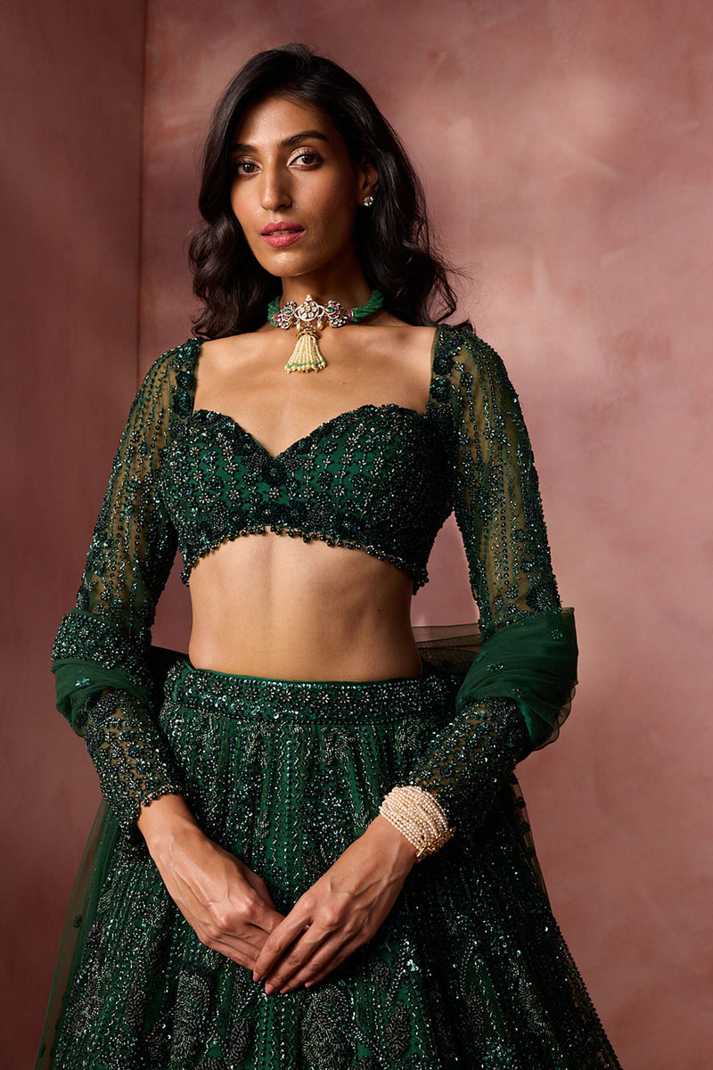 Bottle Green  Net Lehenga Set