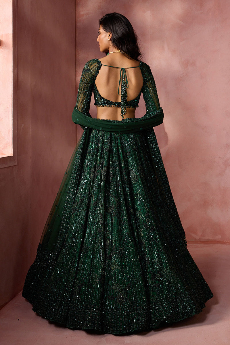 Bottle Green  Net Lehenga Set