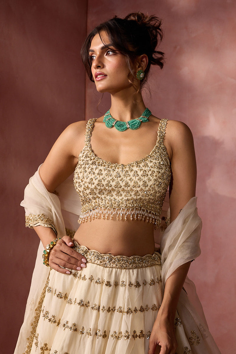 Cream Organza Lehenga Set