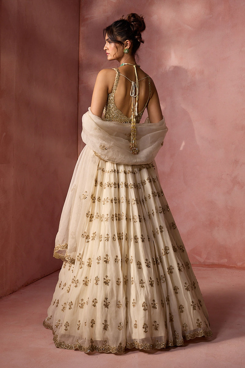 Cream Organza Lehenga Set