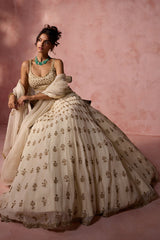 Cream Organza Lehenga Set