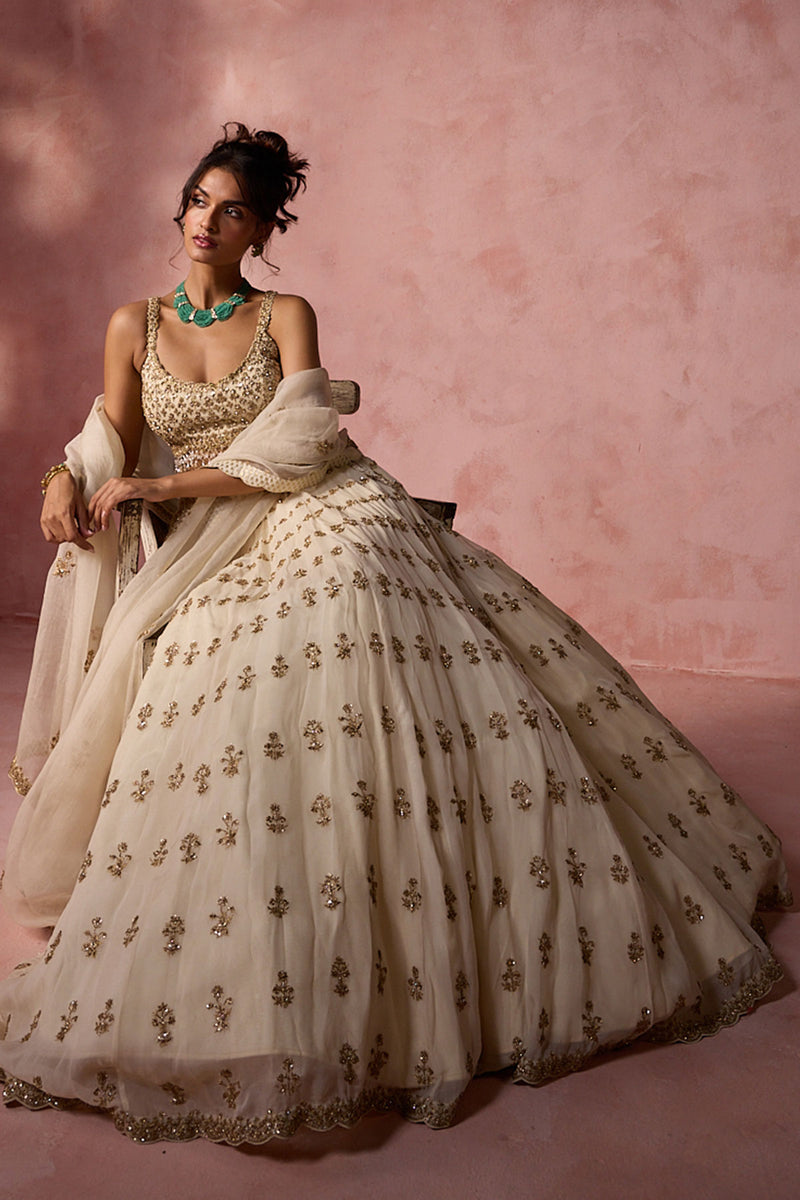 Cream Organza Lehenga Set