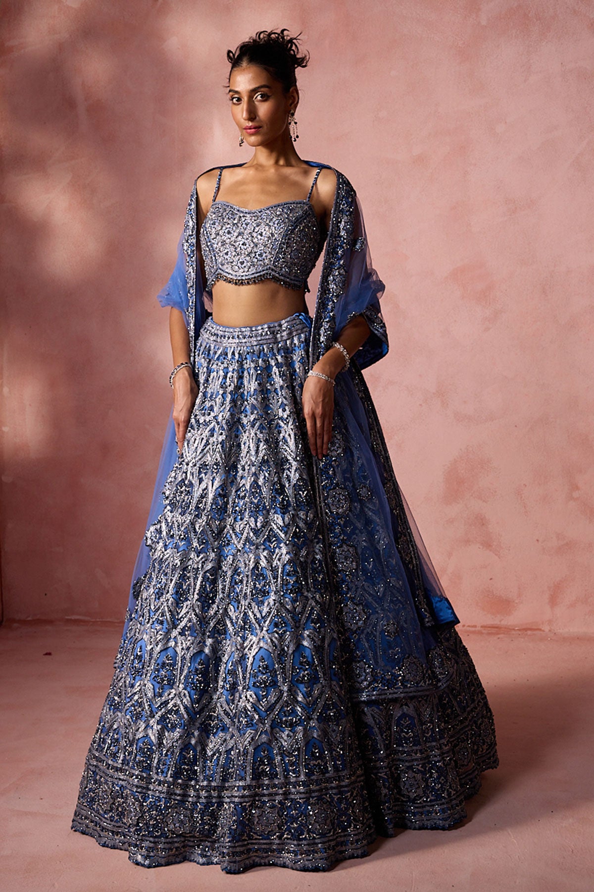 Petrol Blue Net Lehenga Set