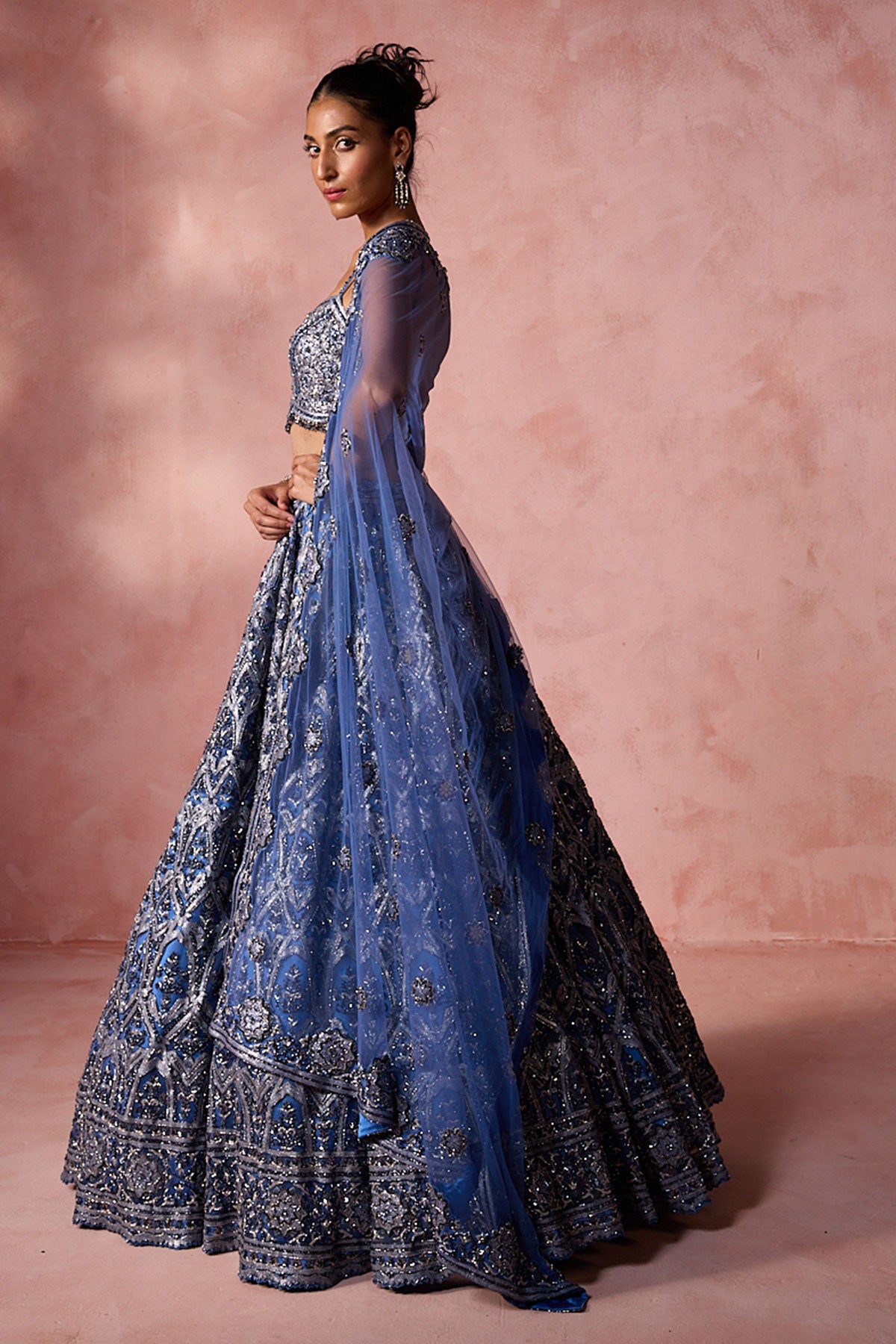 Petrol Blue Net Lehenga Set