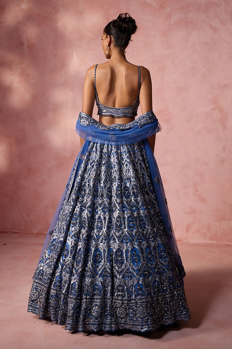 Petrol Blue Net Lehenga Set