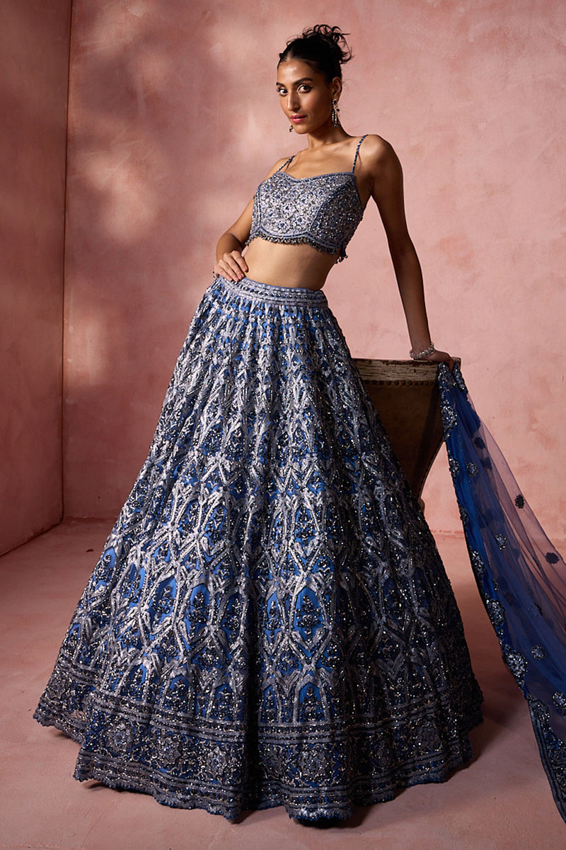 Petrol Blue Net Lehenga Set