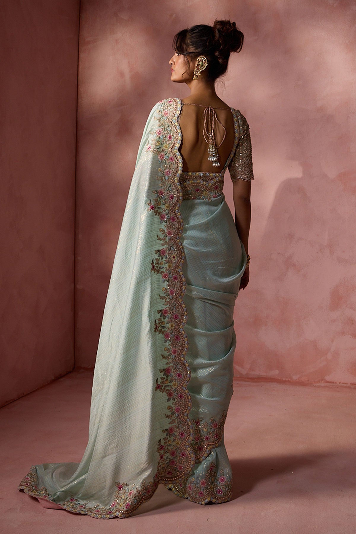 Aqua Lurex Georgette Saree Set