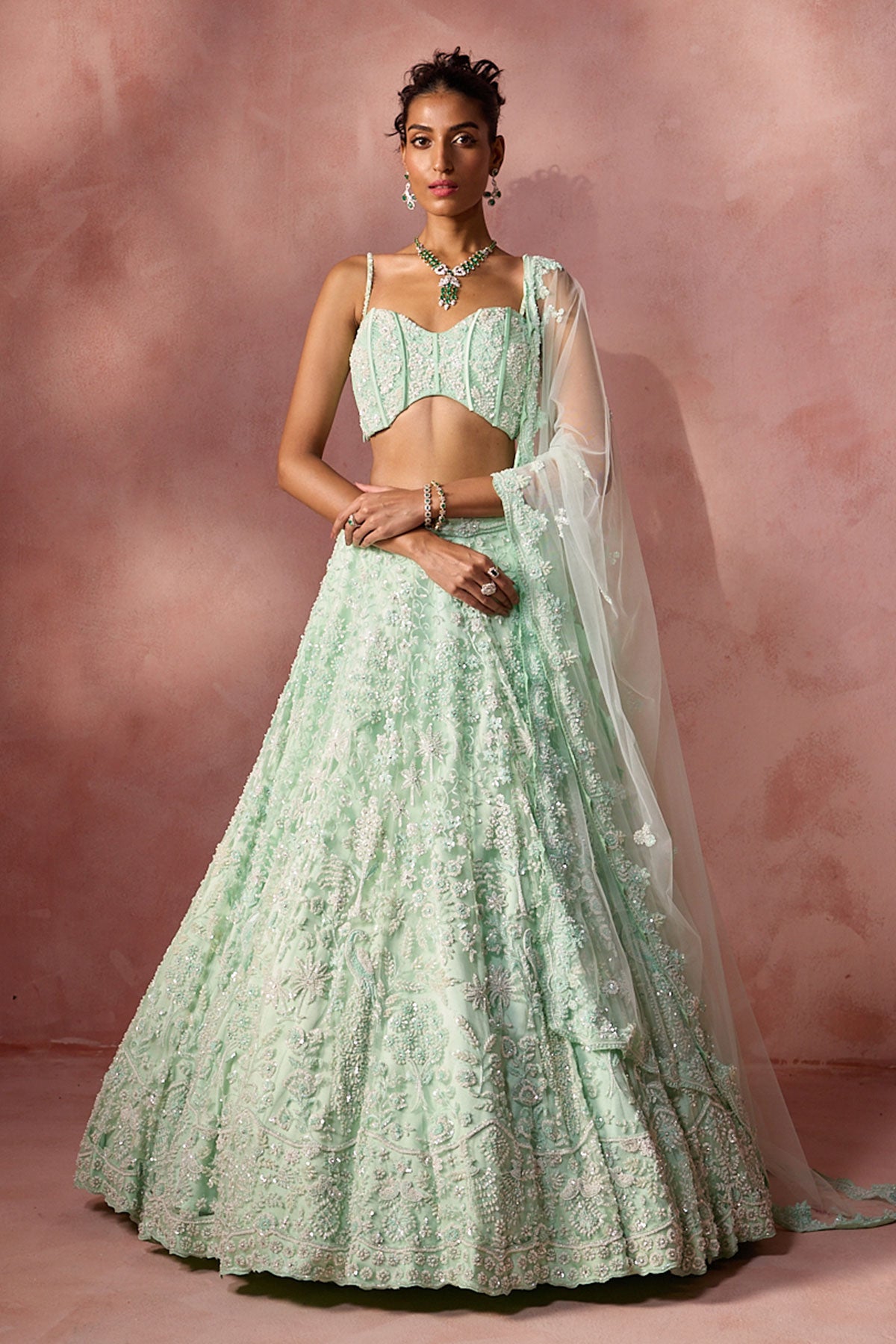 Mint Green Net Lehenga Set 