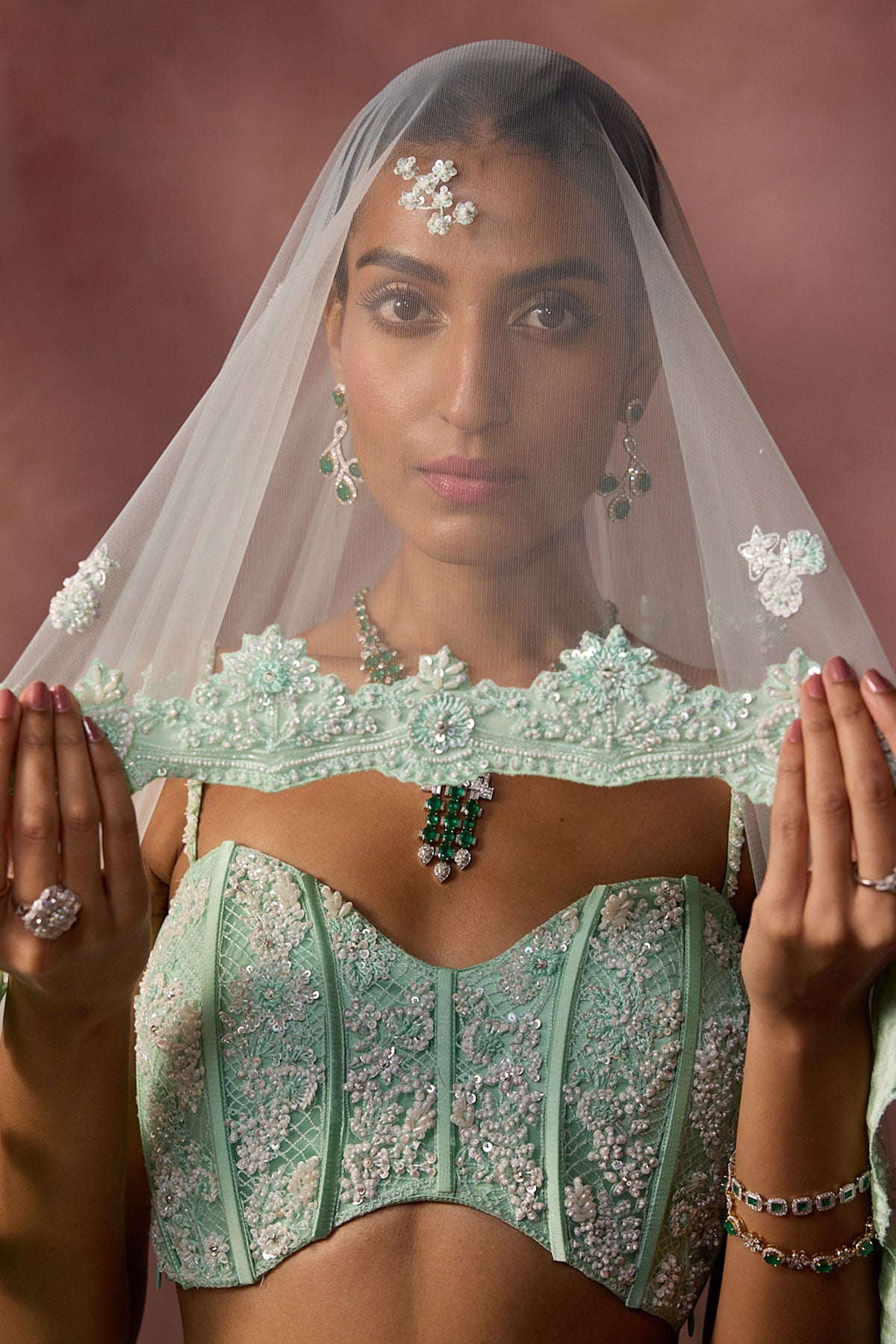 Mint Green Net Lehenga Set 