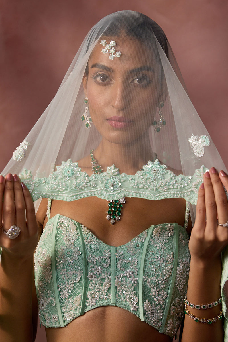 Mint Green Net Lehenga Set 