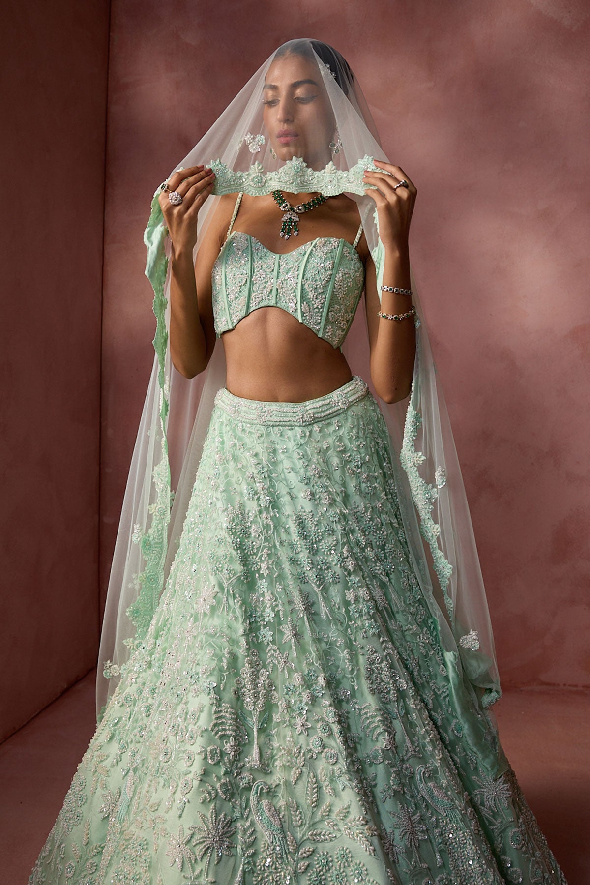 Mint Green Net Lehenga Set 
