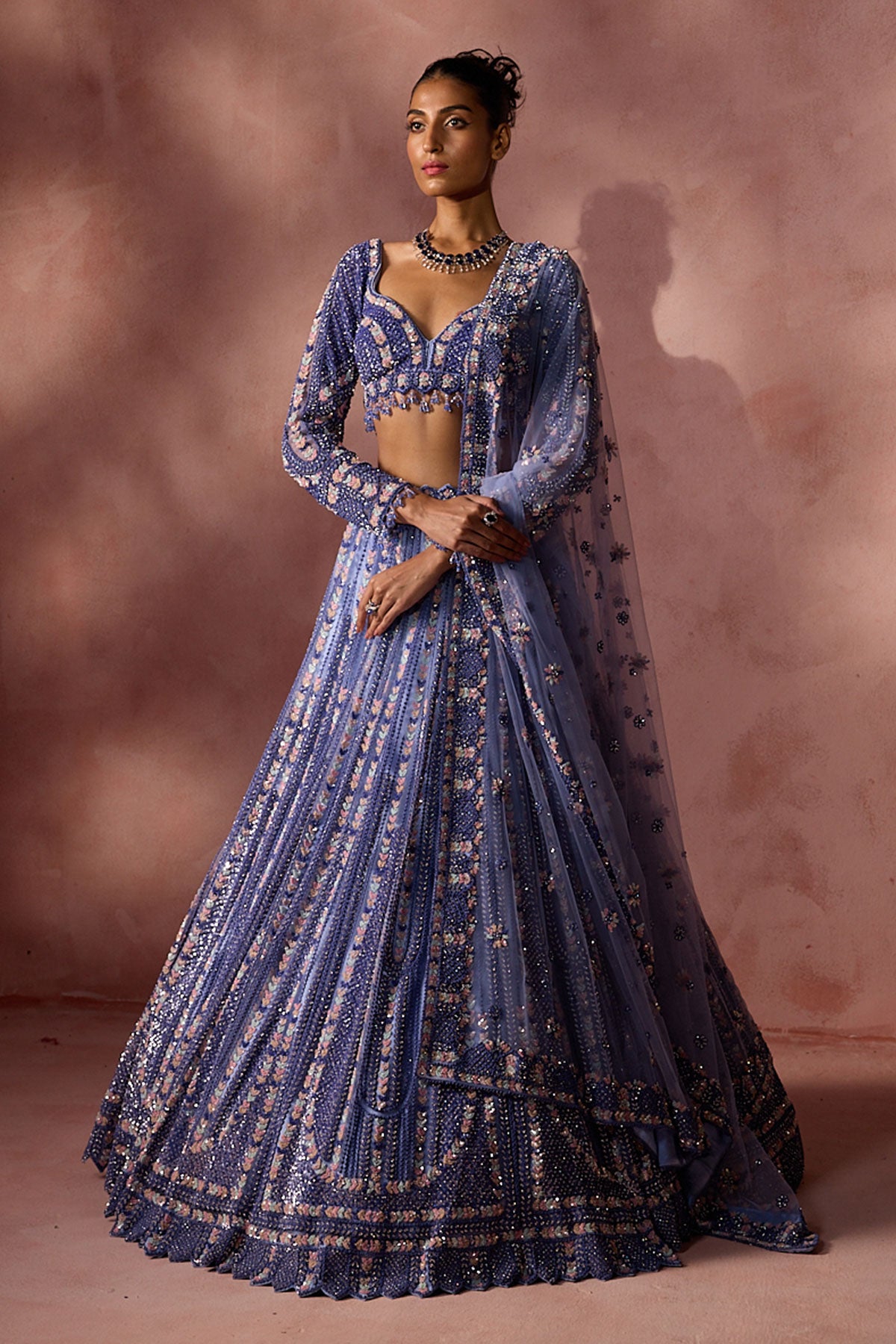 Ink Blue Net Lehenga Set