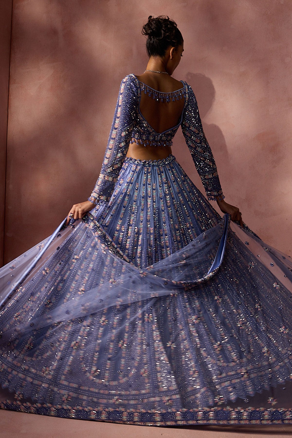 Ink Blue Net Lehenga Set