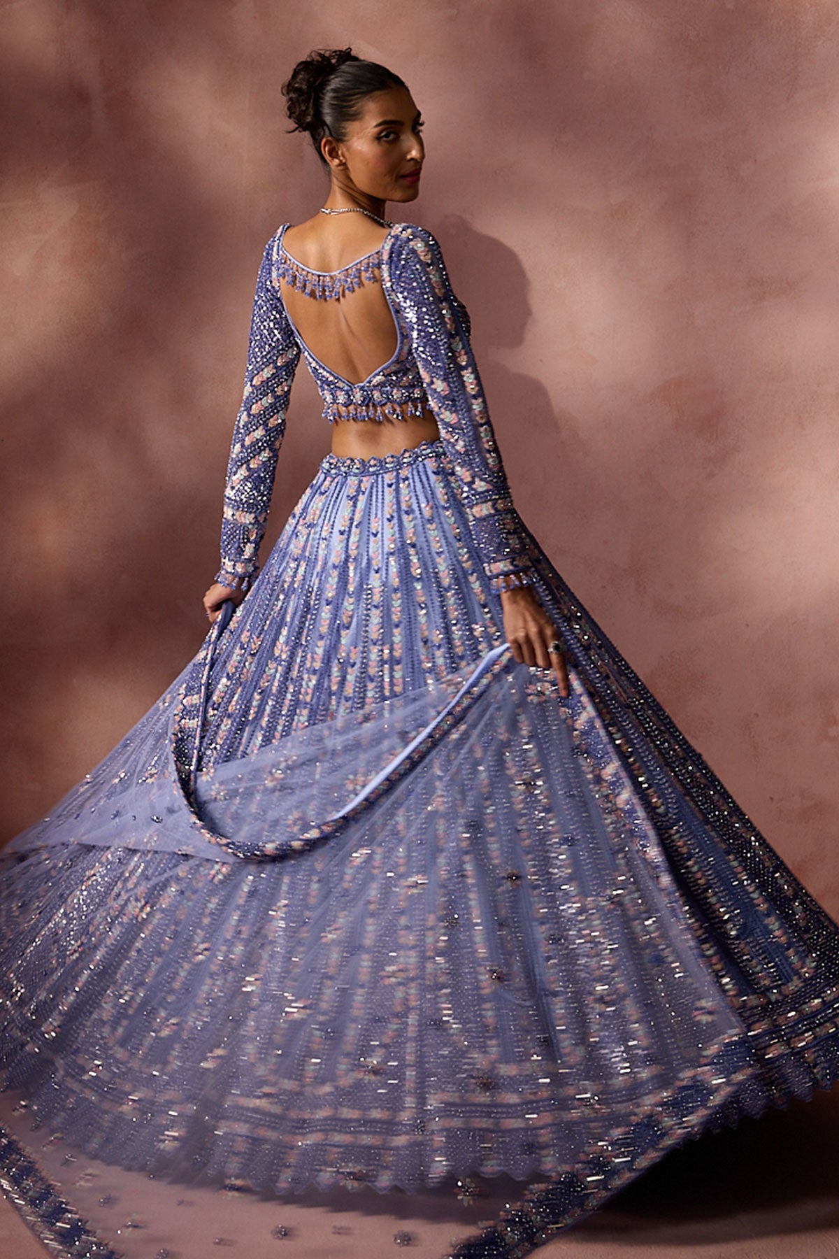Ink Blue Net Lehenga Set