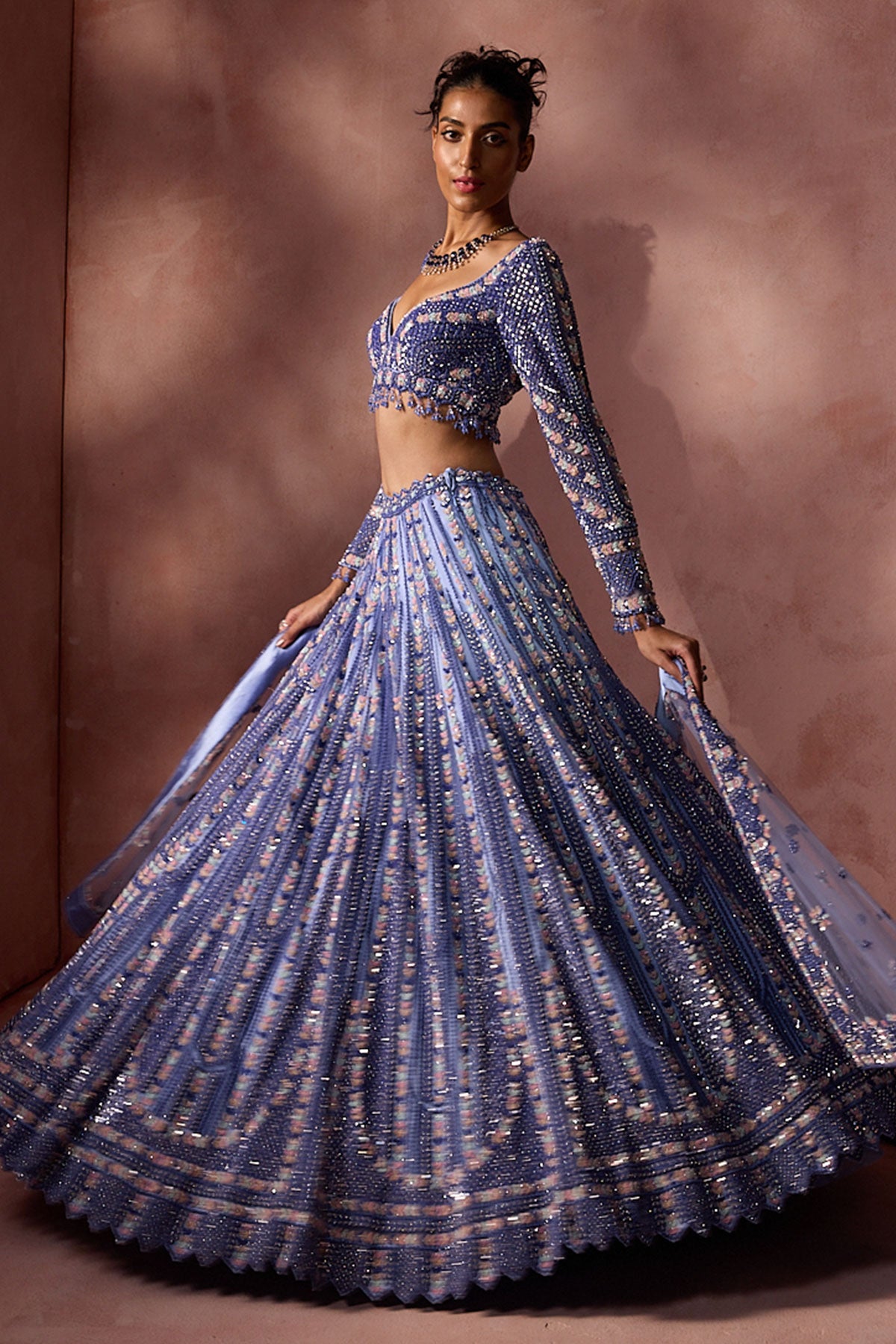 Ink Blue Net Lehenga Set