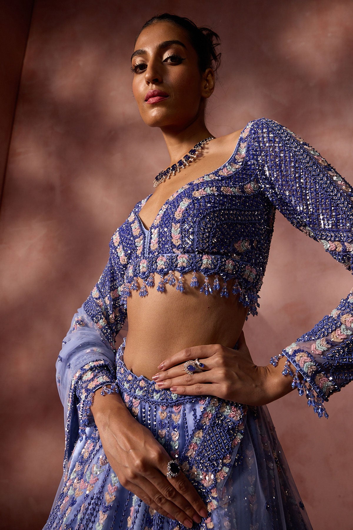 Ink Blue Net Lehenga Set