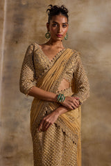 Gold  Net Draped Lehenga Saree